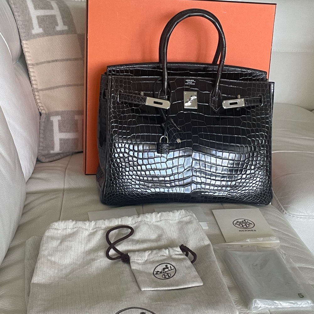 NWT Hermès Birkin 35 Bag Graphite Porosus Crocodile